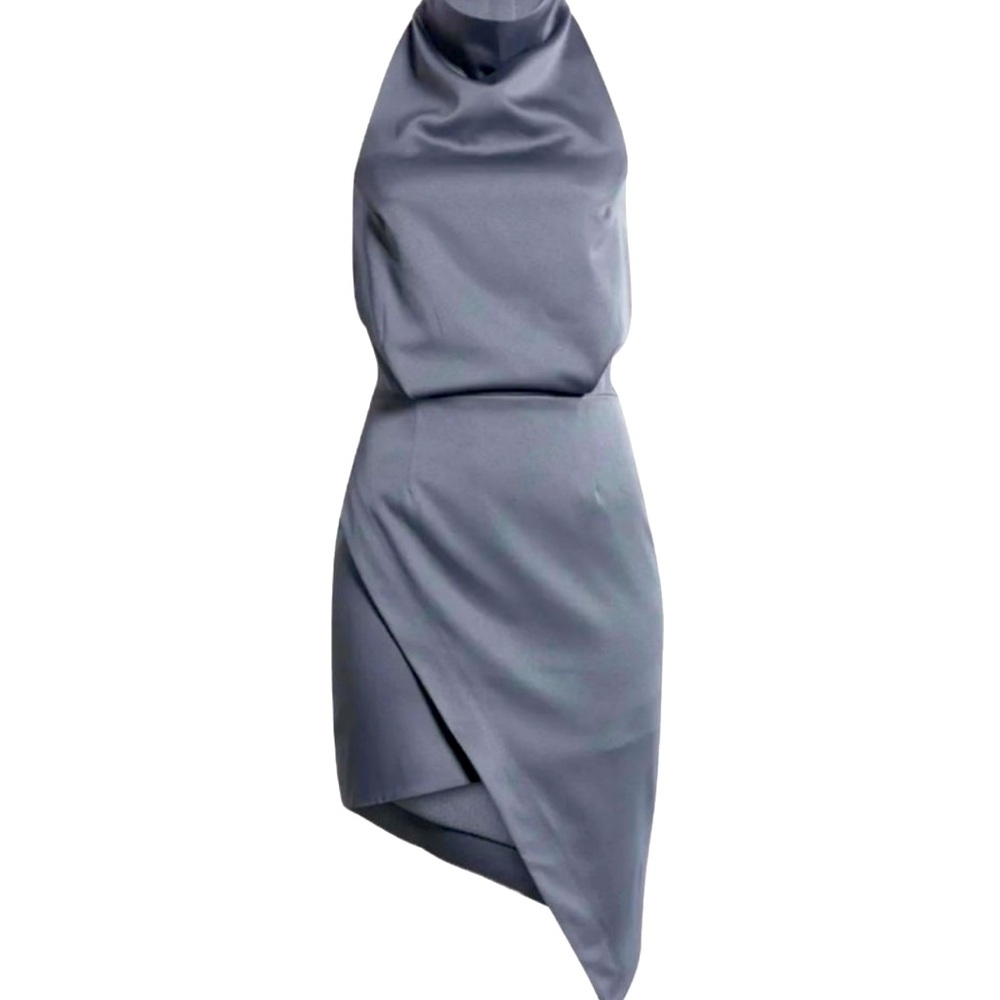 NWT Elliatt Asymmetric Charcoal Satin Semi-Formal Cocktail Party Dress - Medium